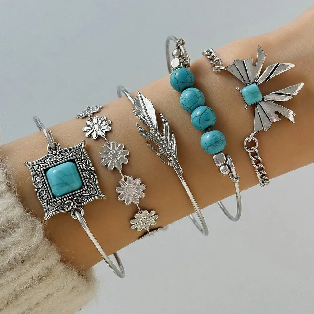Turquoise Leaf 4Piece Bracelet Set - Viexta