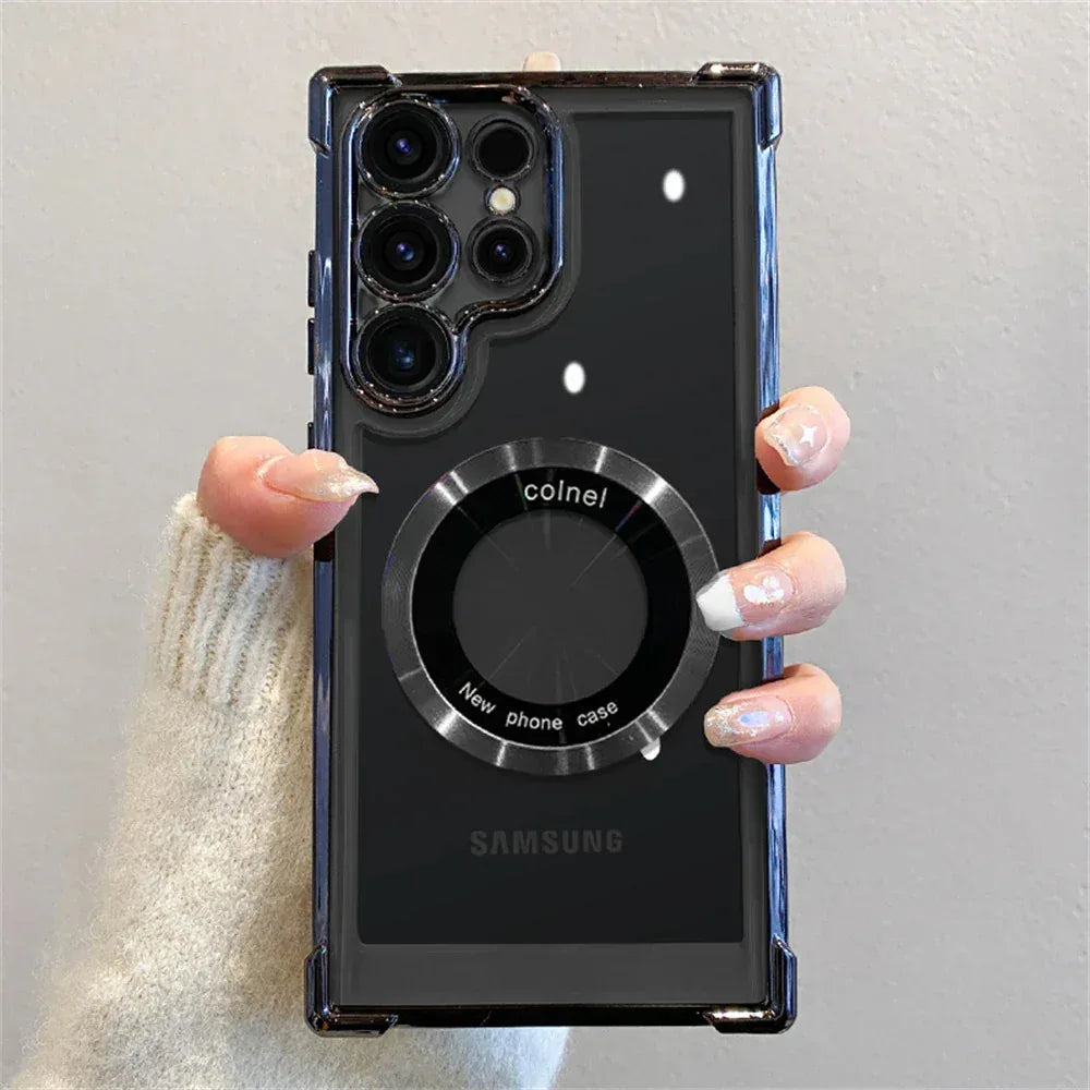 Magnetic Suction Airbag Electroplating Transparent Samsung Case - Viexta