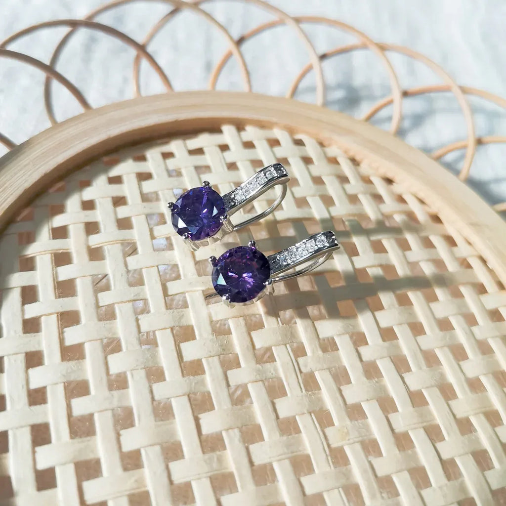 Sterling Silver Ear Hook Purple Earring - Viexta