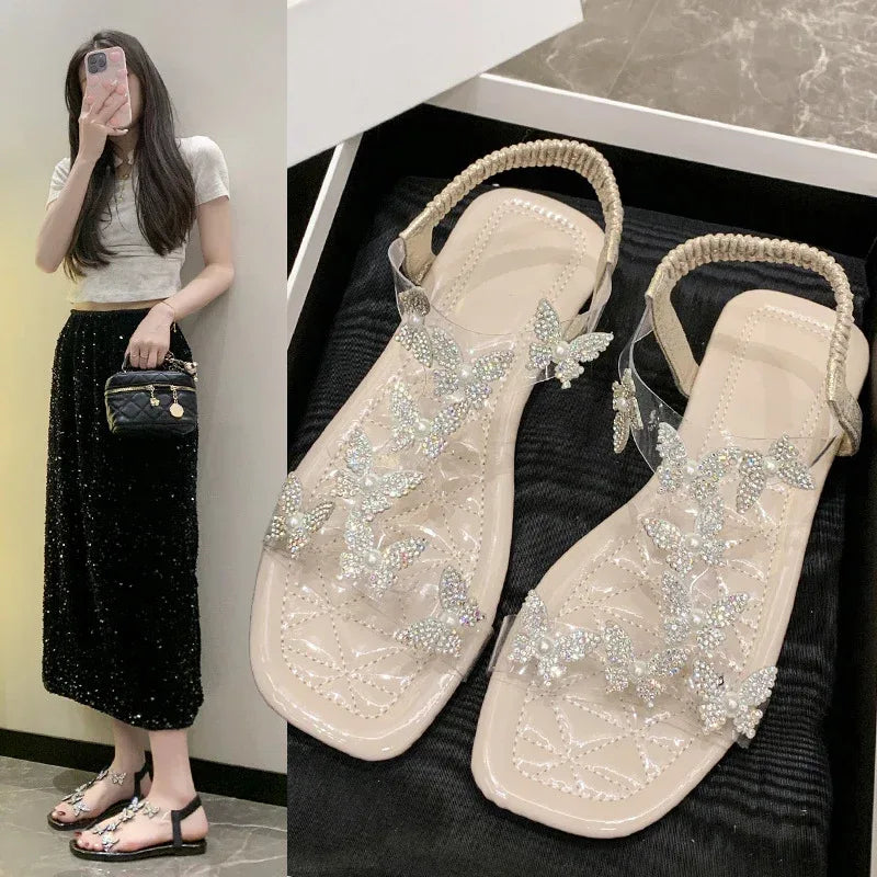 Roman Fairy Style With Skirt Soft Bottom Seaside Beach Shoes - Viexta