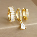 3piece Water Drop Diamond Gold Plated Earrings with Helix - Viexta