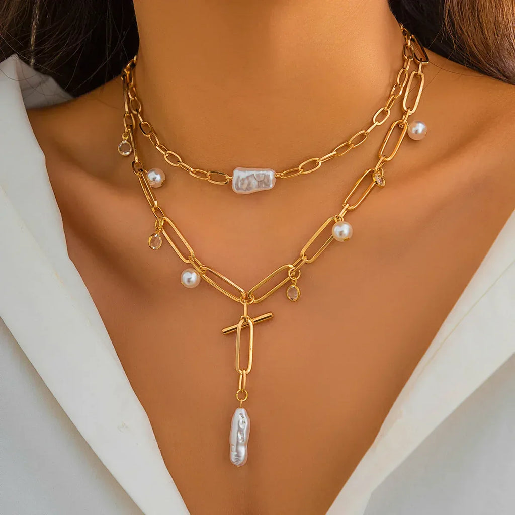 Vintage Pearl Baroque Niche Twin Necklace - Viexta