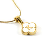 Stainless Steel Clover Shell Letter Pendant with Chain - Viexta