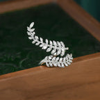 Micro-inlaid Shiny Leaves Open Ring - Viexta