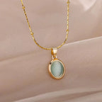 Oval Cat's Eye Pendant Titanium Steel Necklace - Viexta
