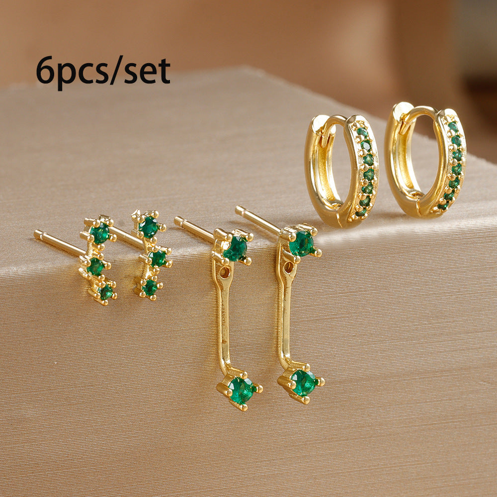 Women's Inlaid Zircon 18K Gold 6-piece Set Trendy Earrings