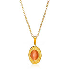 Oval Cat's Eye Pendant Titanium Steel Necklace - Viexta