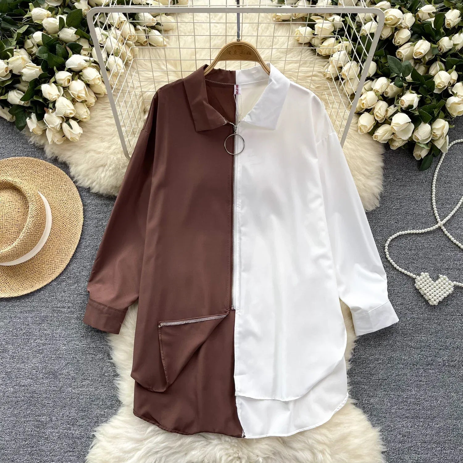 Idle Style Mid-length Color Matching Shirt - Viexta