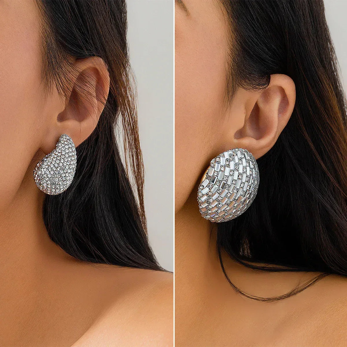 Rhinestone Retro Drop Ear Studs - Viexta