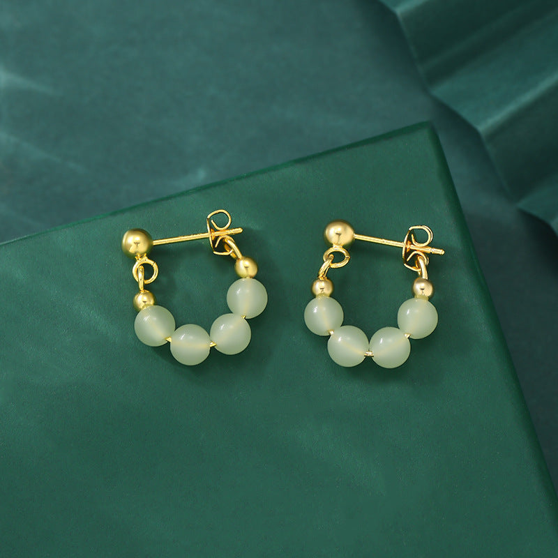 Retro Green Beads String Stud Earrings