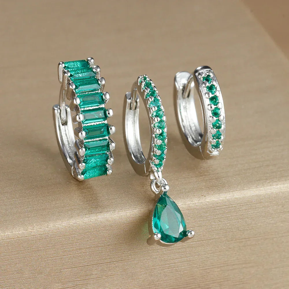 3piece Water Drop Diamond Gold Plated Earrings with Helix - Viexta