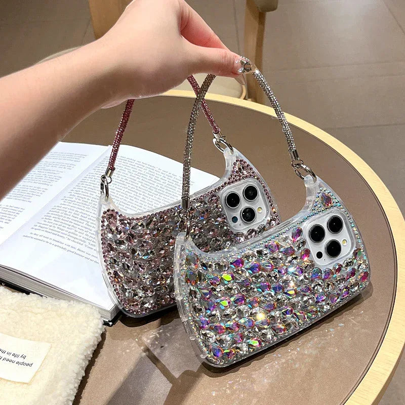 Three-dimensional Glass Rhinestone Small Handbag iPhone Cover - Viexta
