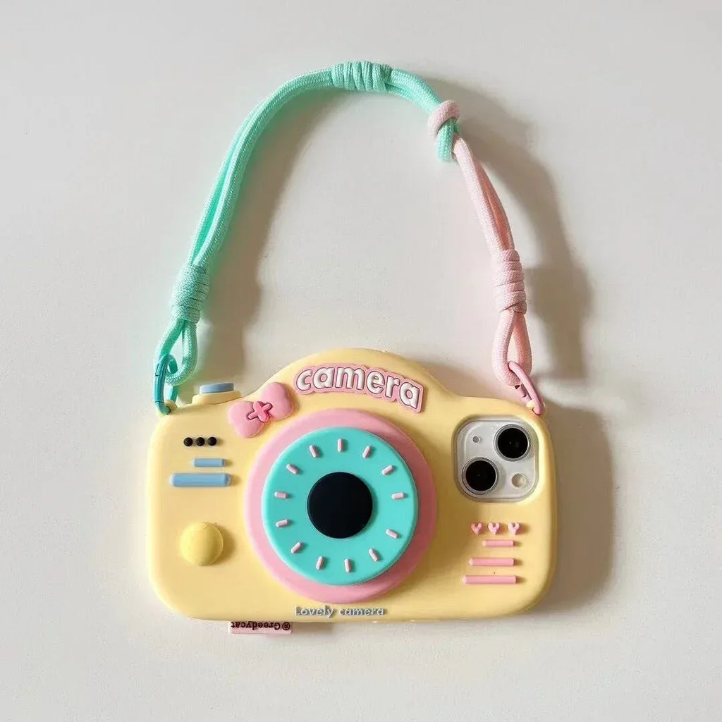 Cute Telescopic Bracket Camera Lanyard iPhone Case - Viexta