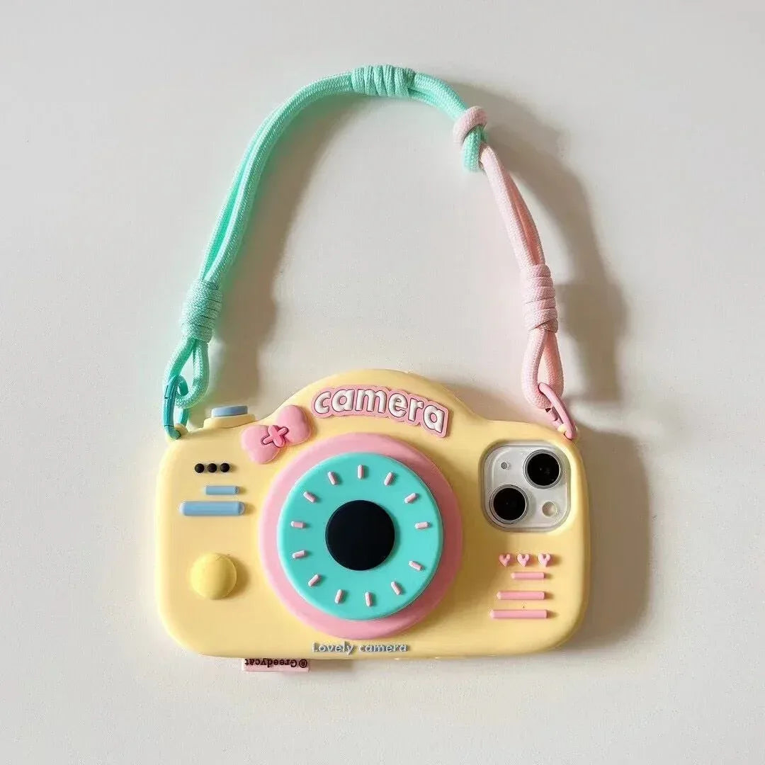 Cute Telescopic Bracket Camera Lanyard iPhone Case - Viexta