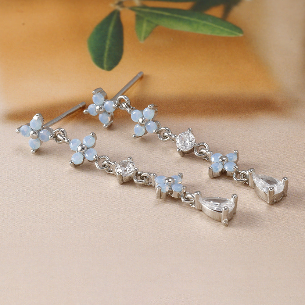 Blue Flower Zirconium Ear Studs