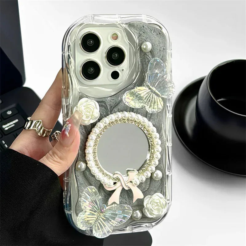 Epoxy Mirror Flower Butterfly iPhone Case - Viexta
