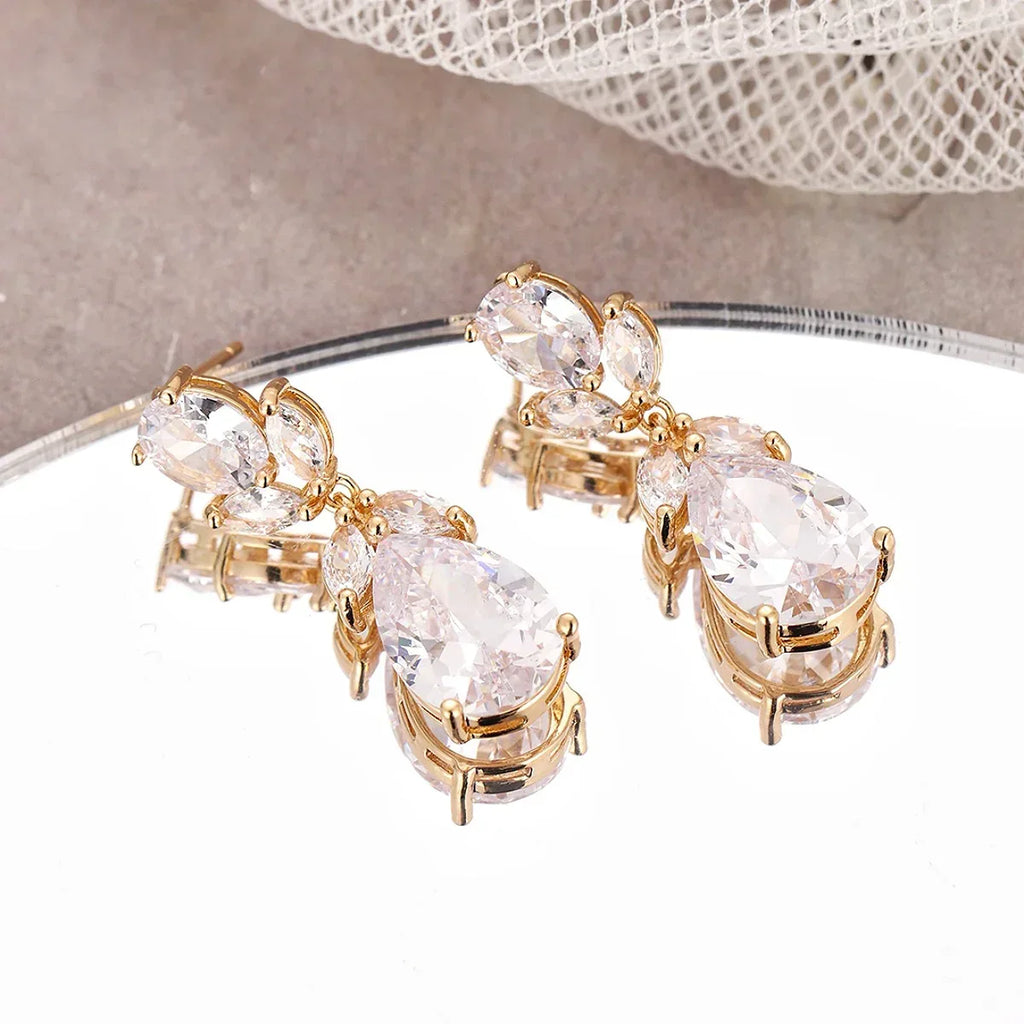 Water Drop Studded Zircon Earrings - Viexta