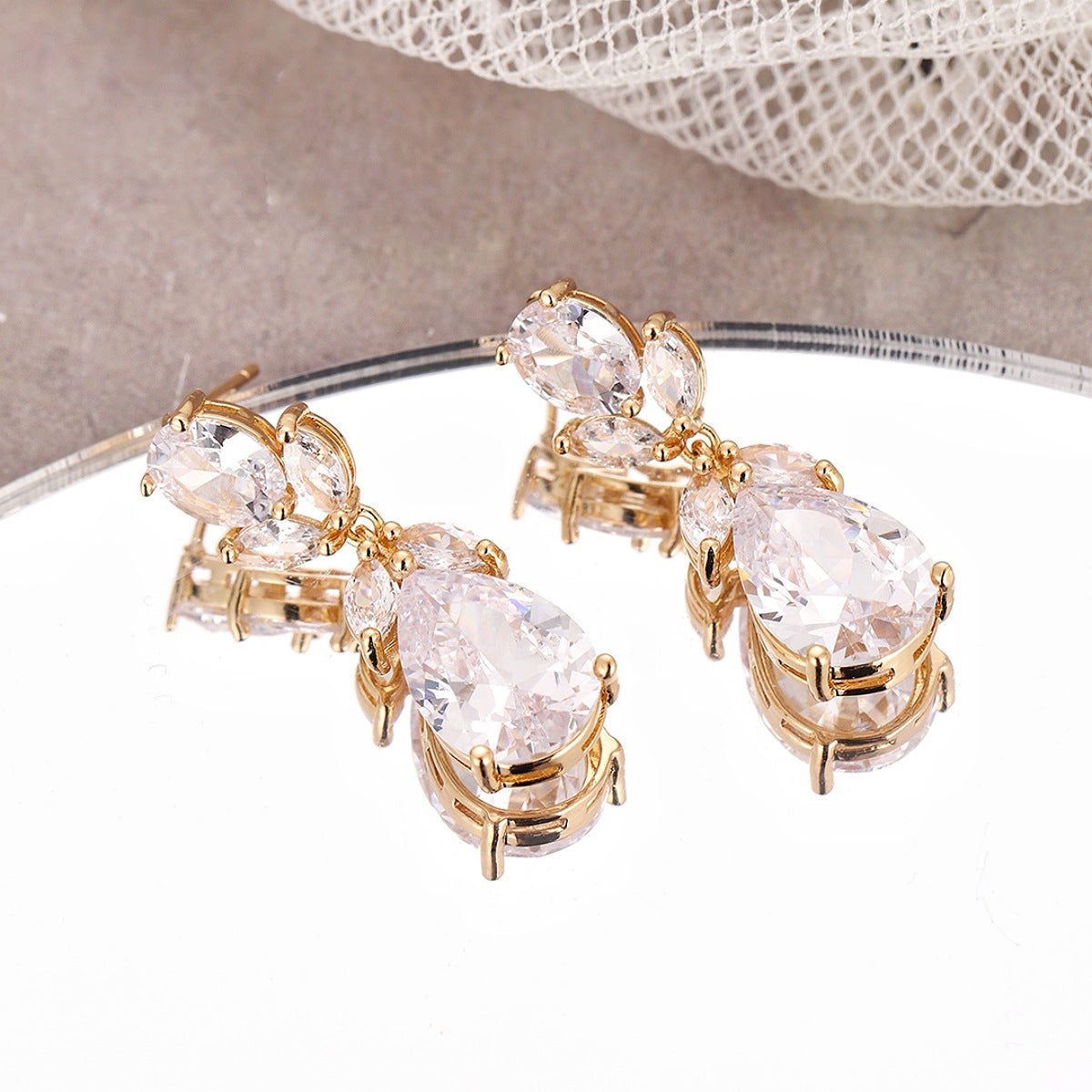 Water Drop Studded Zircon Earrings