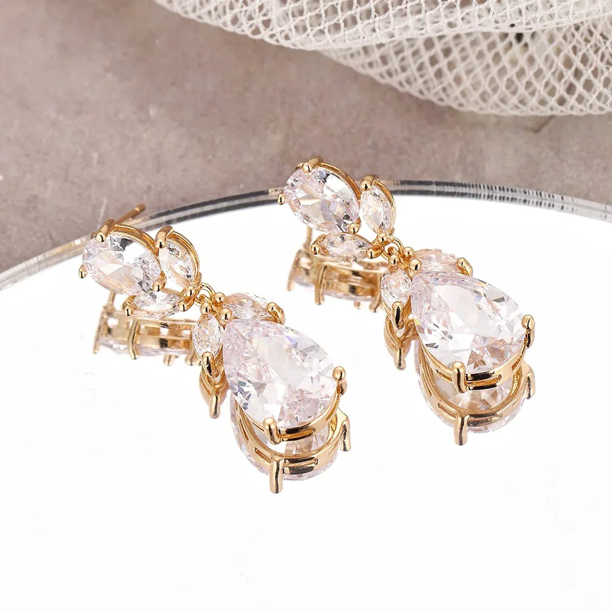 Water Drop Studded Zircon Earrings - Viexta