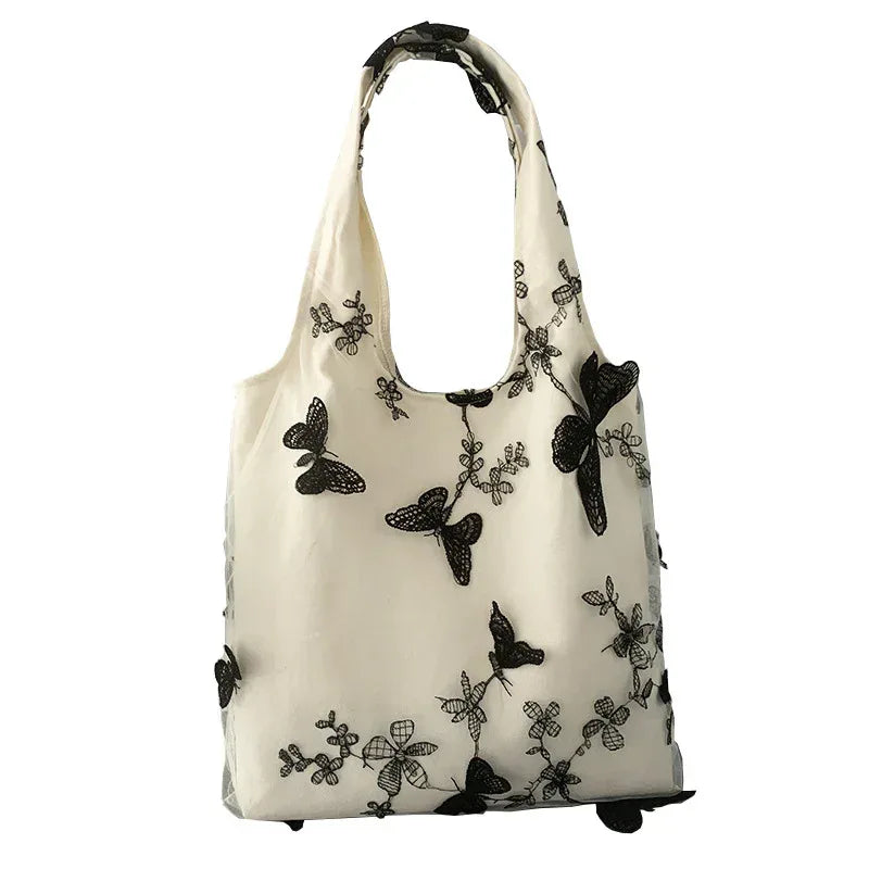 Embroidered Black Butterfly Canvas Bag - Viexta