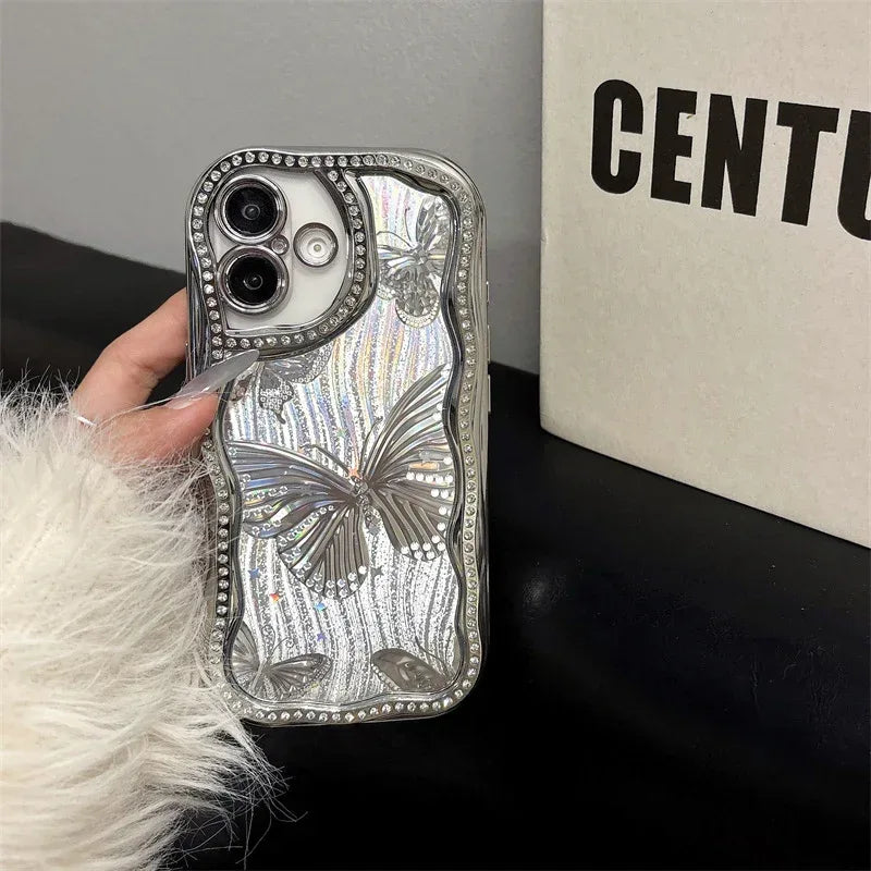 Epoxy Laser Butterfly Diamond Edge iPhone Case - Viexta