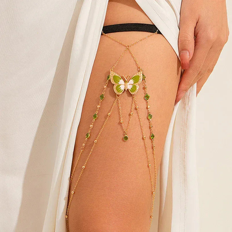 Green Painted Butterfly Leg Chain - Viexta