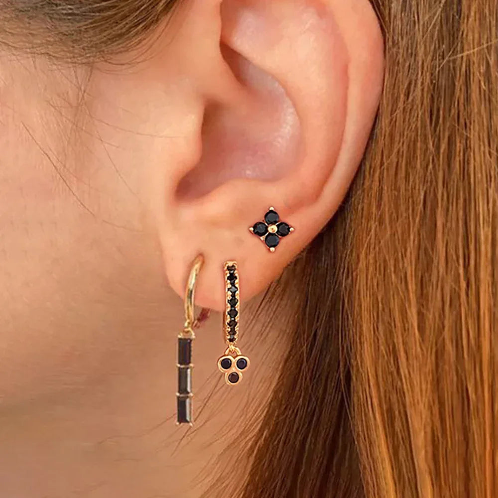 3piece Luxury Flowers Zircon Plated Studs - Viexta