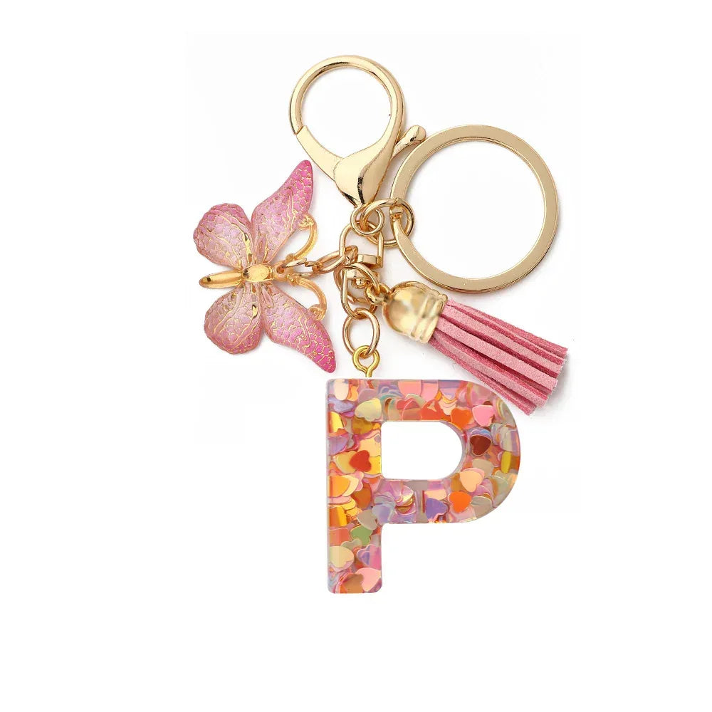 Resin English Letter Epoxy Butterfly Pendant Key Ring - Viexta