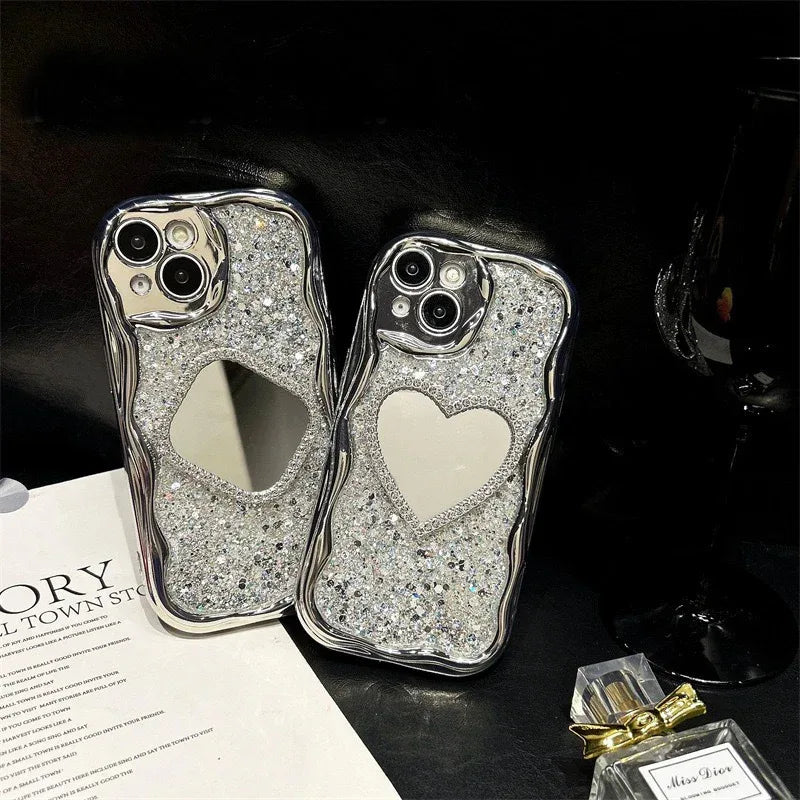 Heart Shape Mirror Sequins iPhone Case - Viexta