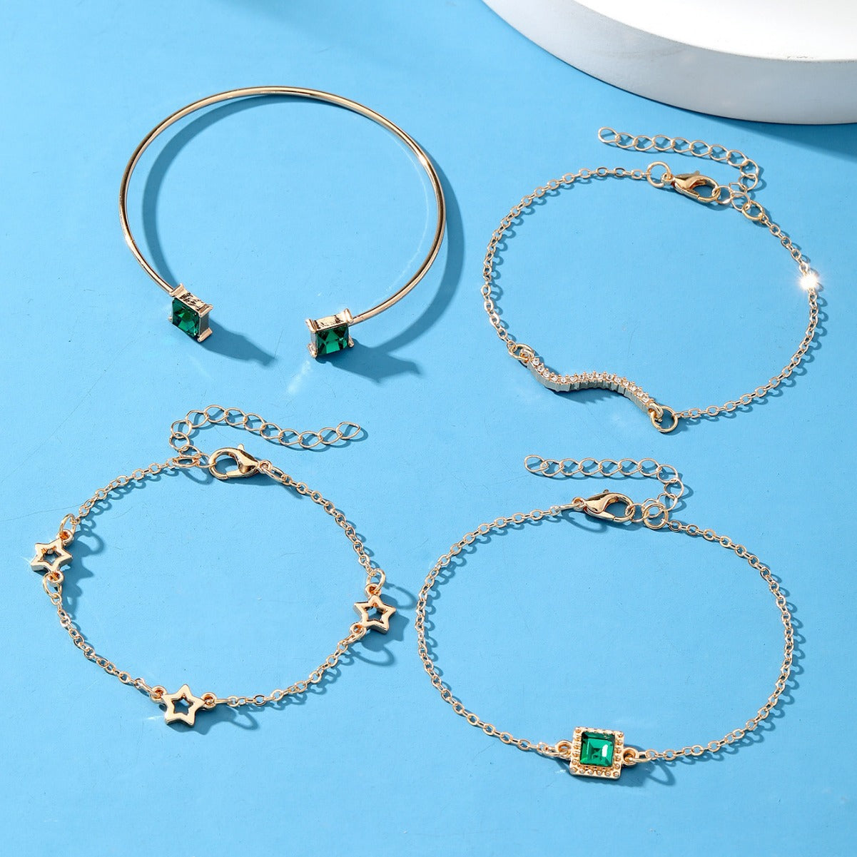 4piece Emerald Square Diamond Bracelet Suit