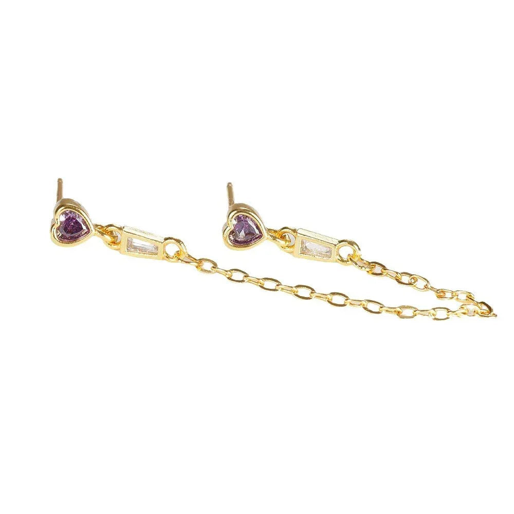 Diamond-embedded Heart Tassel Ear Ring - Viexta