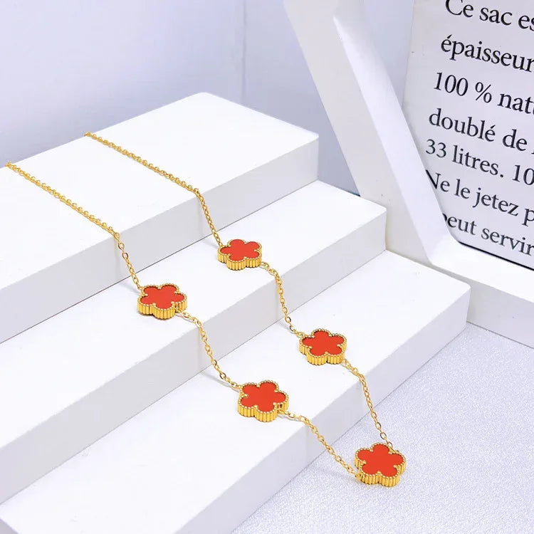 Five-leaf Flower Necklace Set - Viexta