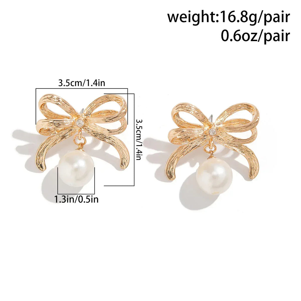 Bow Pearl Stud Earrings - Viexta