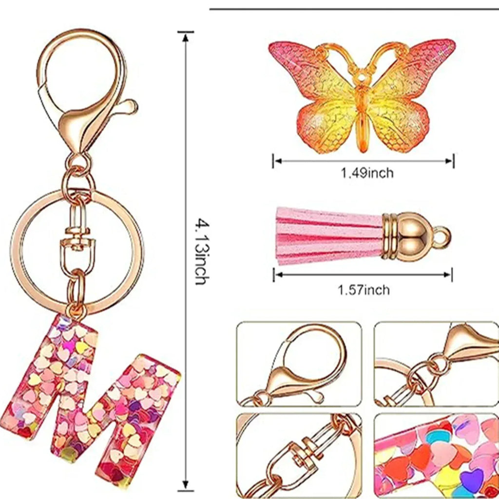Resin English Letter Epoxy Butterfly Pendant Key Ring - Viexta