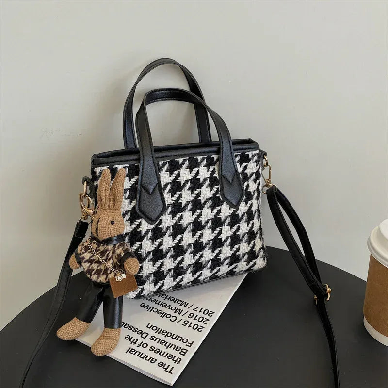 Houndstooth Shoulder Portable Bag - Viexta