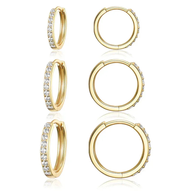 Three Pairs S925 Sterling Silver Huggies - Viexta