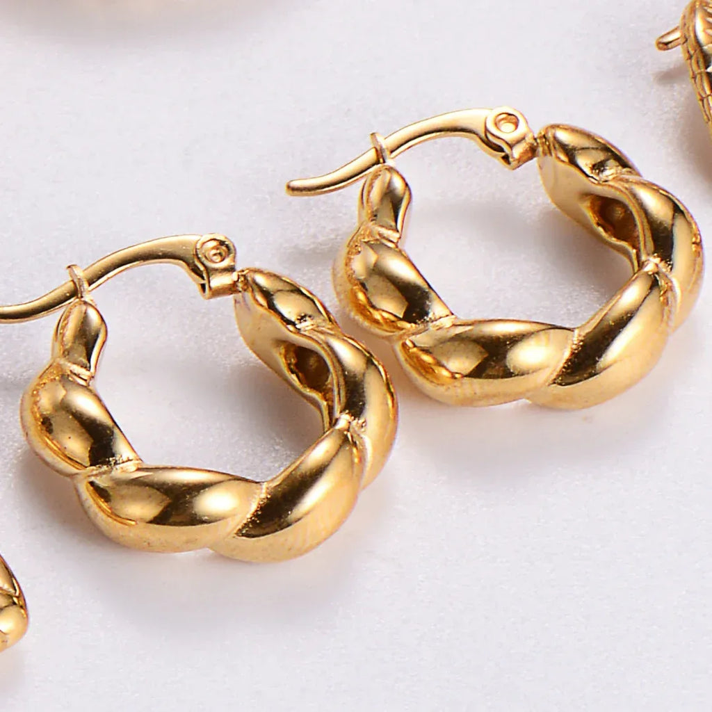 Water Drop Round Crescent Hollow Stainless Steel Earrings - Viexta