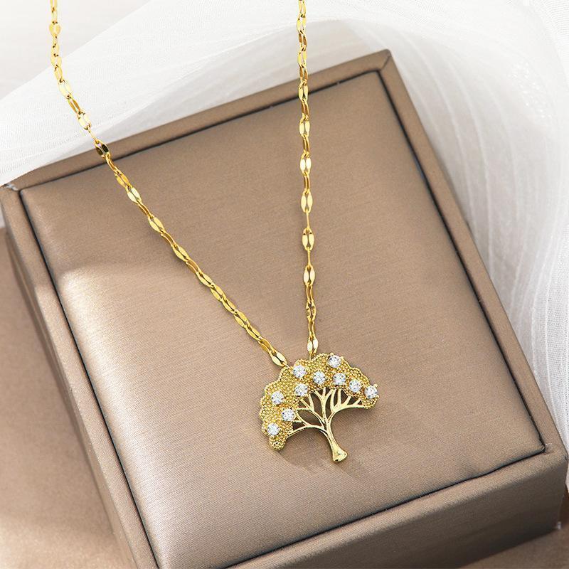 Zircon Lucky Tree Titanium Steel Necklace - Viexta