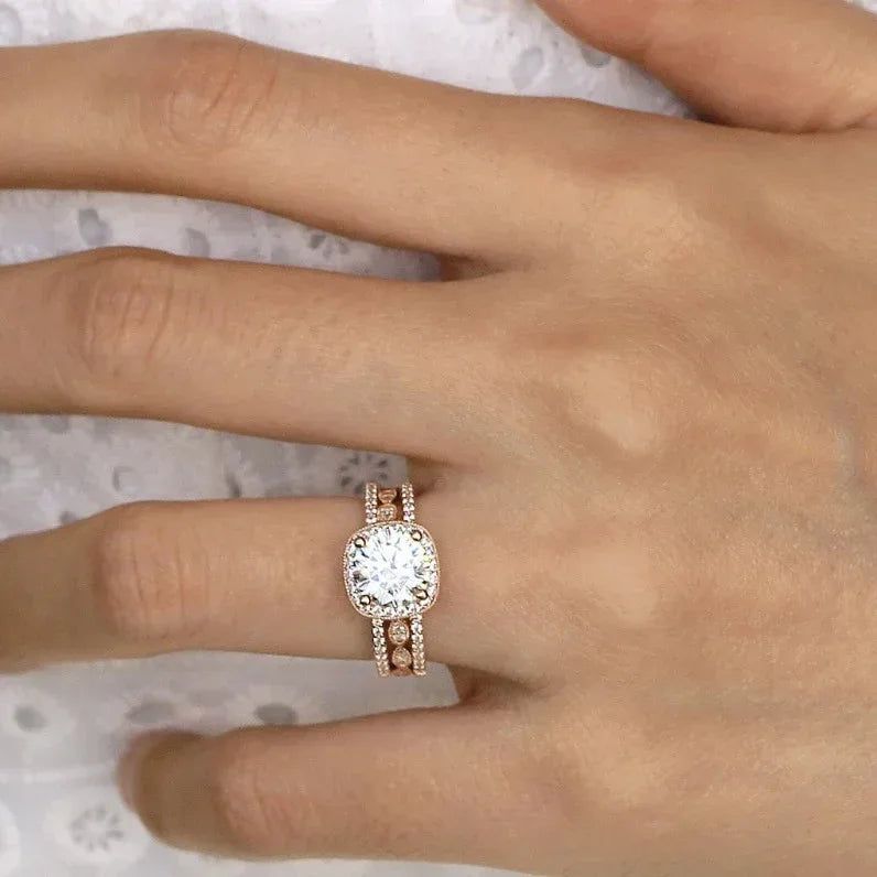 Three-piece Rhinestone Engagement Ring - Viexta