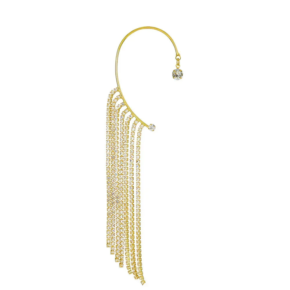 Rhinestone-encrusted Tassel One Earrring - Viexta