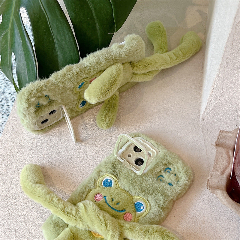Cartoon Furry Pull-out Frog iPhone Case