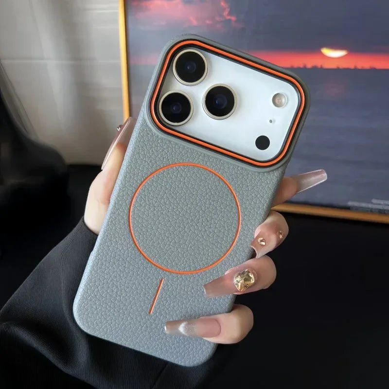 Magnetic Ring Litchi Pattern iPhone Case - Viexta