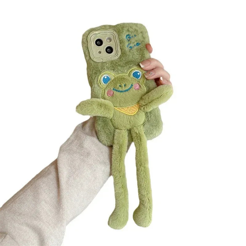 Cartoon Furry Pull-out Frog iPhone Case - Viexta