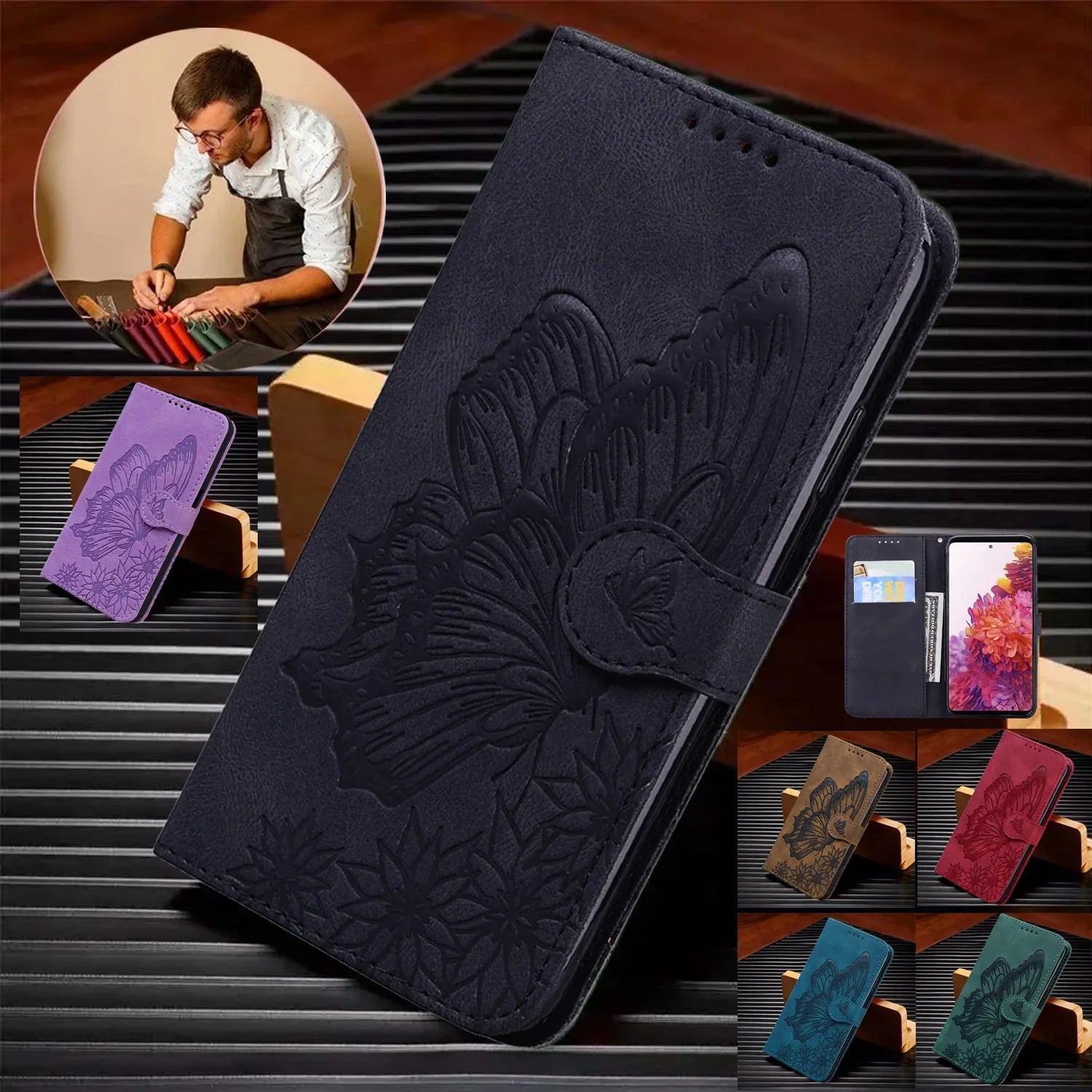 Embossed Butterfly Samsung S20 Series Leather Phone Case - Viexta