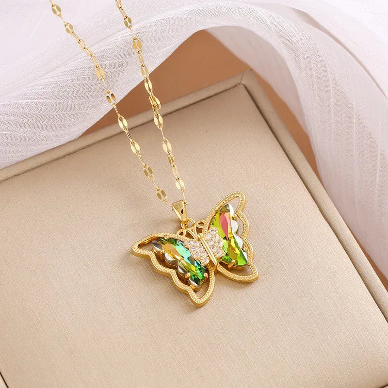 Crystal Butterfly Titanium Steel Necklace - Viexta