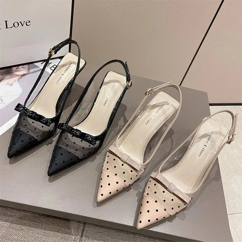 Pointed Toe Stiletto Korean Mesh Closed Heels - Viexta