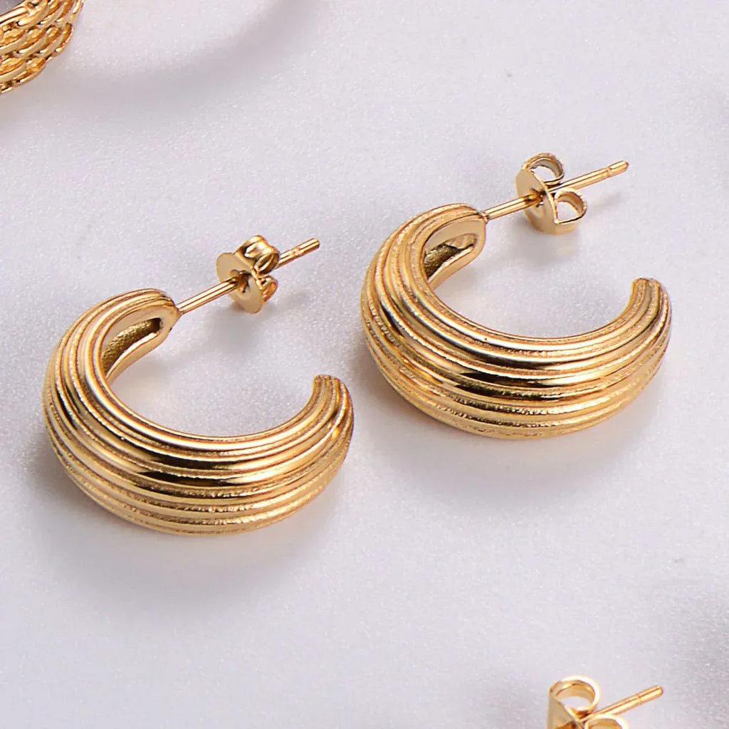 Water Drop Round Crescent Hollow Stainless Steel Earrings - Viexta
