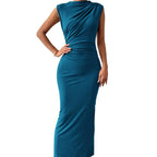 Sleeveless Round Neck Pleated Slit Hemline Dress - Viexta