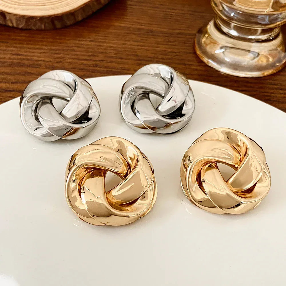 Twisted Alloy Stud Earrings - Viexta