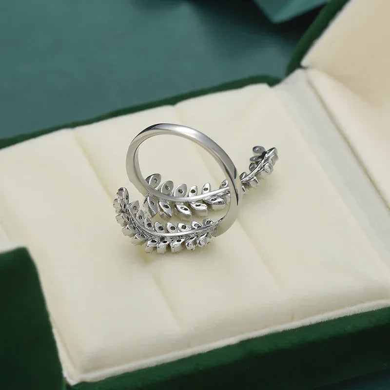 Micro-inlaid Shiny Leaves Open Ring - Viexta